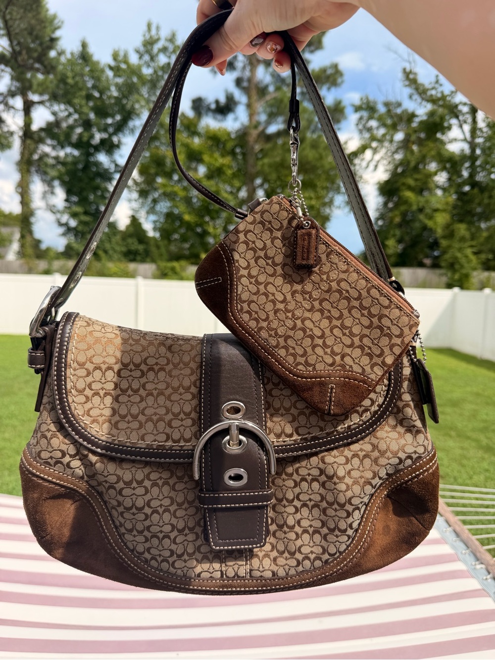 Matching vintage Y2K Coach Large Soho Signature shoulder bag and wristlet set
